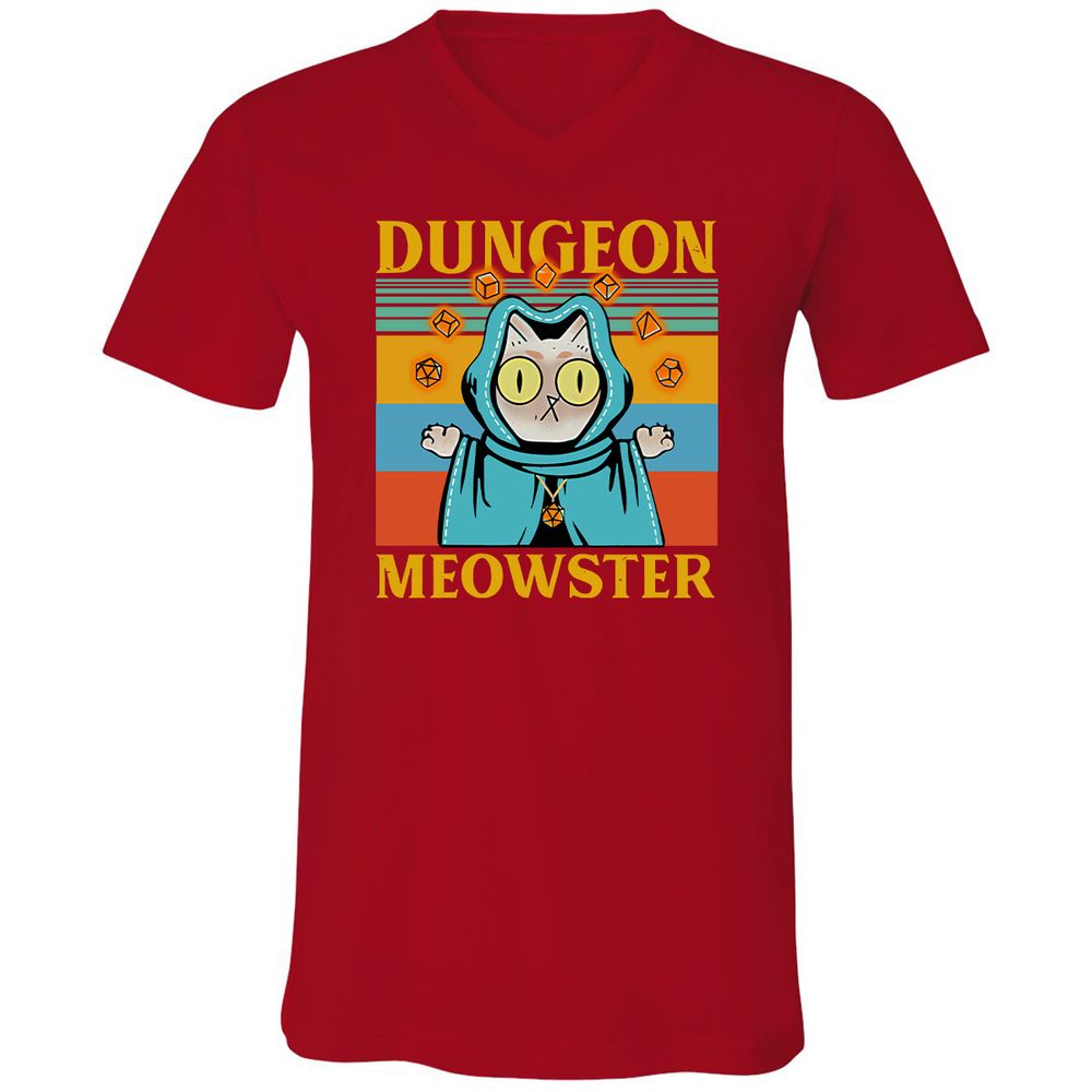 Dungeon Meowster Unisex V-Neck T-Shirt - Red - 3