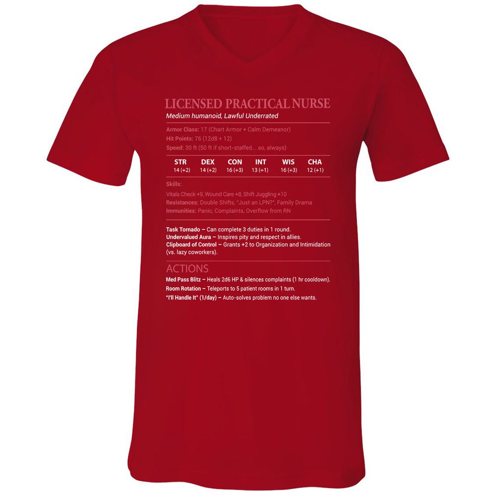 Licensed Practical Nurse LPN Unisex V-Neck T-Shirt - Red - 3