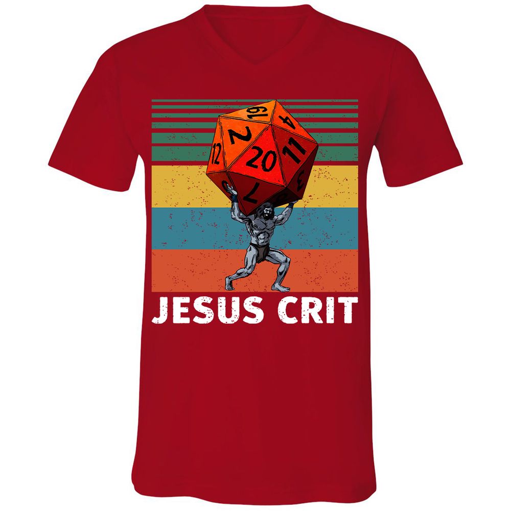 Jesus Crit Unisex V-Neck T-Shirt - Red - 3