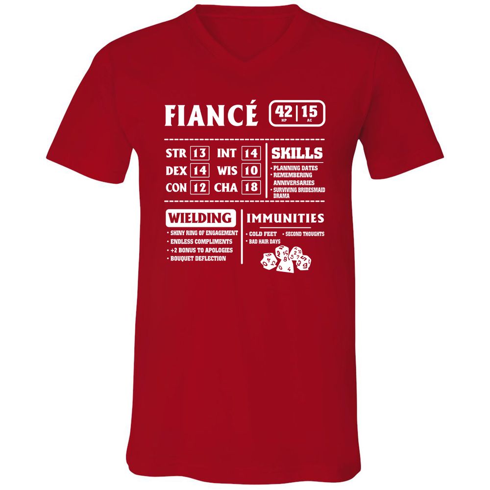 Fiance Stats Unisex V-Neck T-Shirt - Red - 3