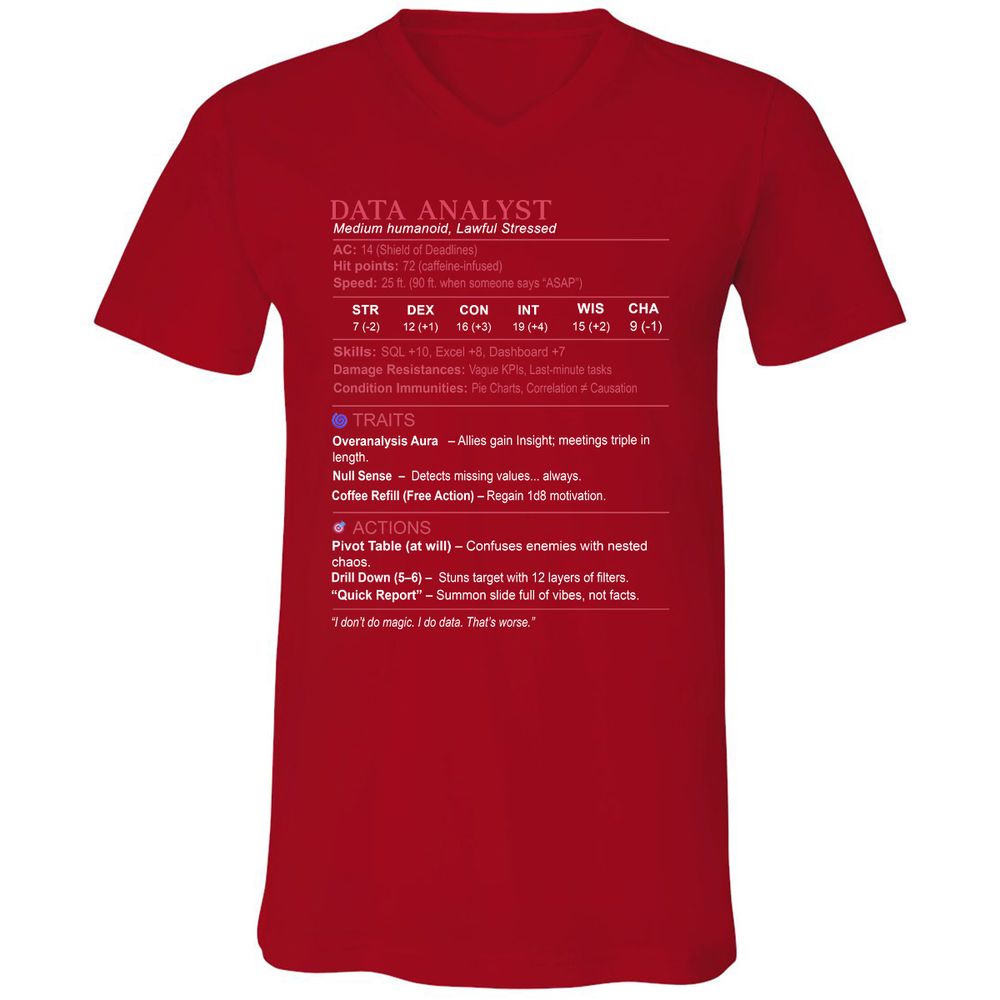 Data Analyst Stats Unisex V-Neck T-Shirt - Red - 3