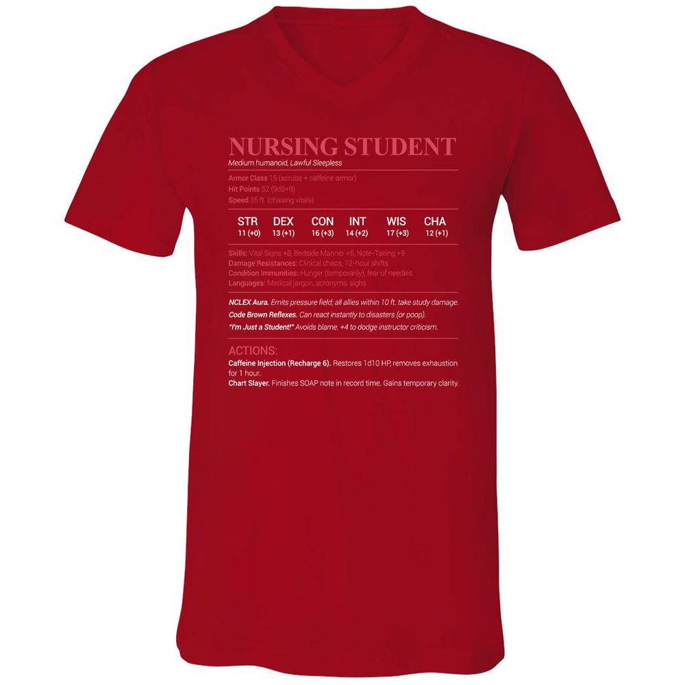 Nursing Student Unisex V-Neck T-Shirt - Red - 3