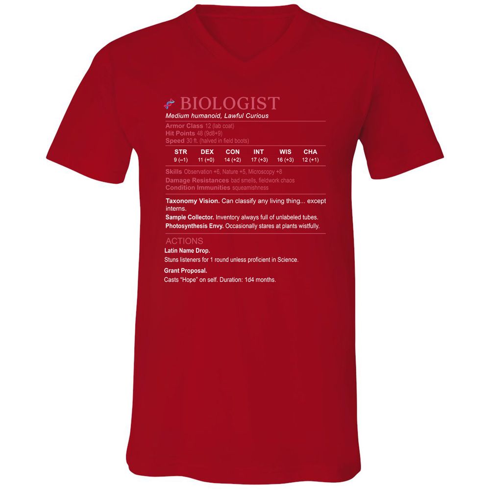 Biologist Stats Unisex V-Neck T-Shirt - Red - 3