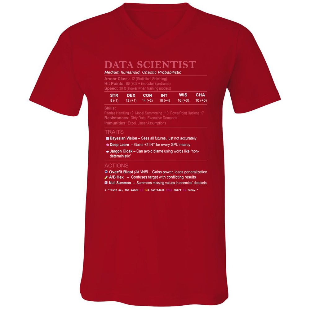 Data Scientist Stats Unisex V-Neck T-Shirt - Red - 3