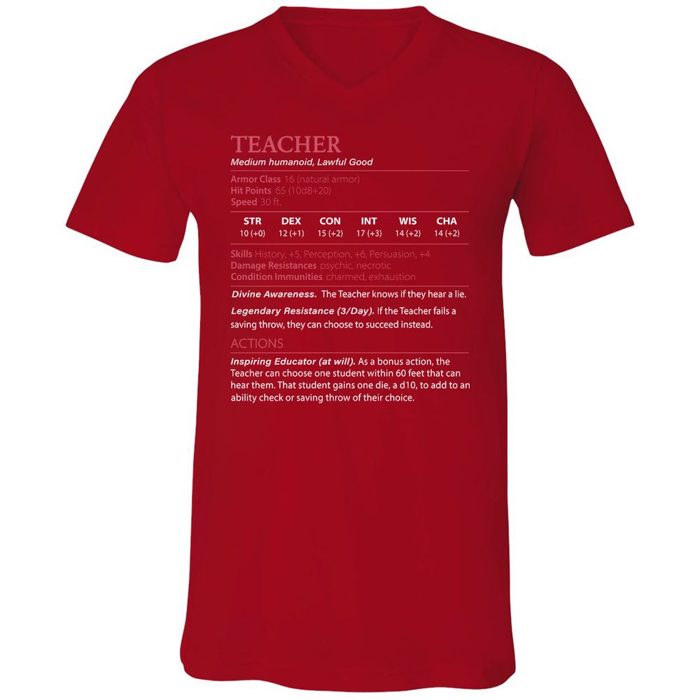 Teacher Unisex V-Neck T-Shirt - Red - 3
