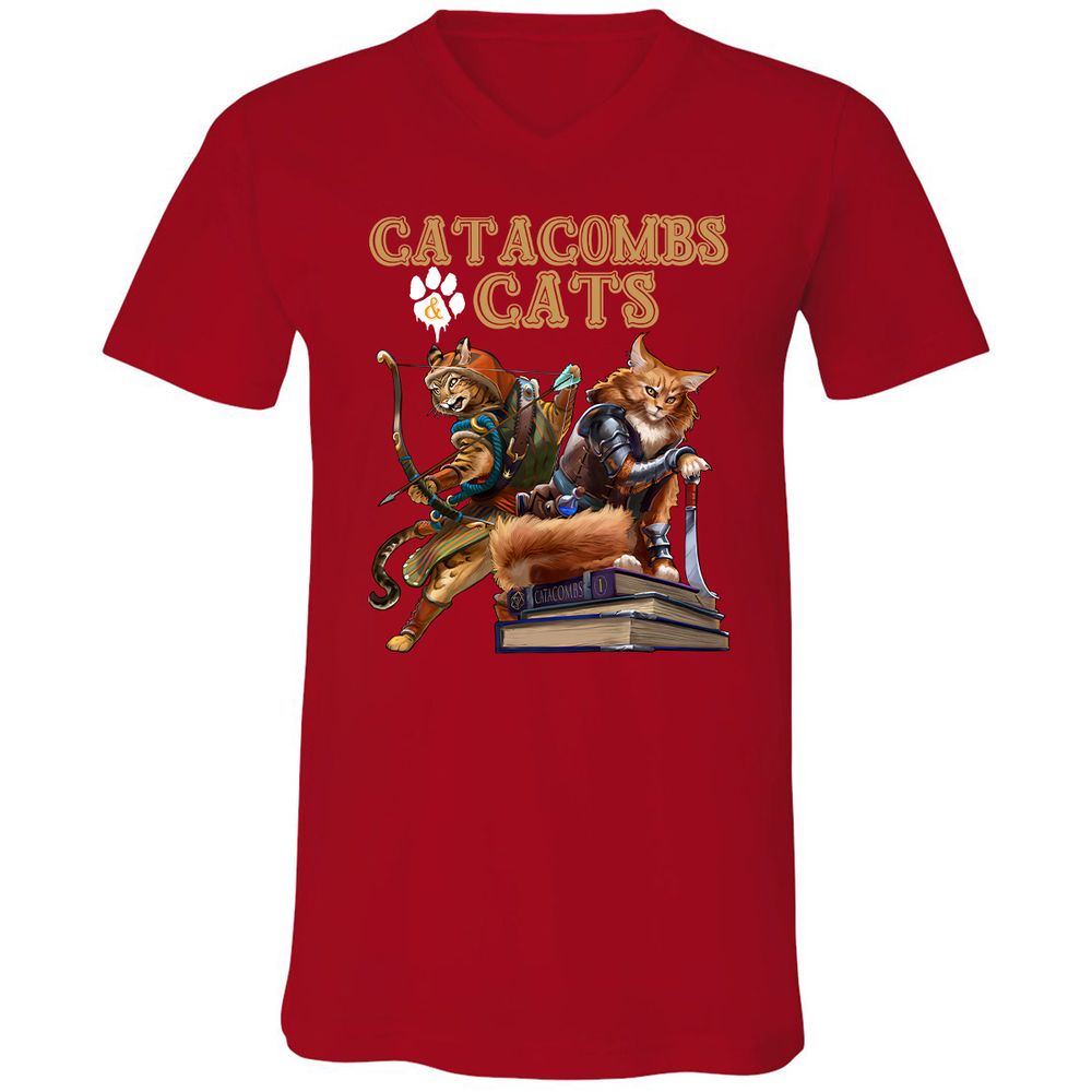 Catacombs & Cats Unisex V-Neck T-Shirt - Red - 3