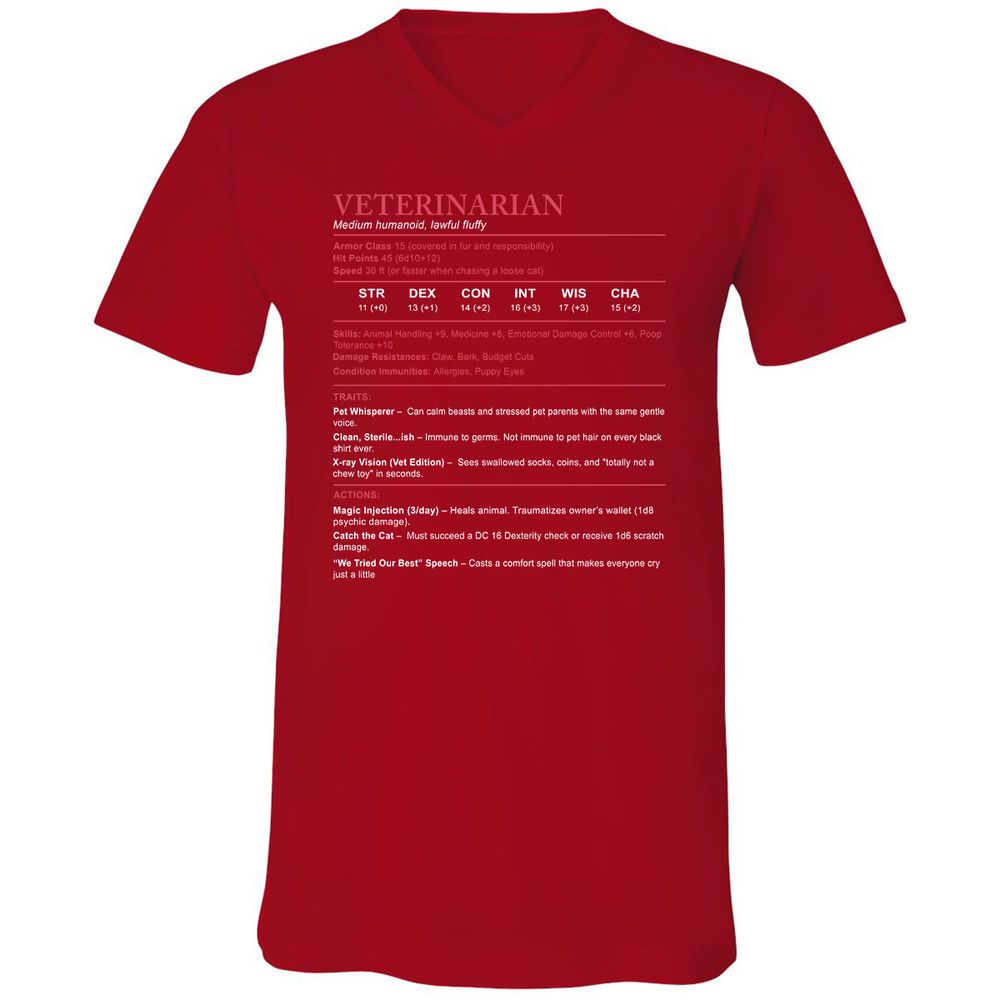 Veterinarian Stats Unisex V-Neck T-Shirt - Red - 3