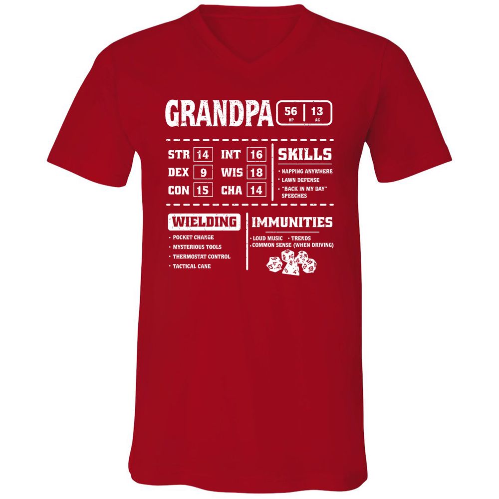 Grandpa Stats 2 Unisex V-Neck T-Shirt - Red - 3