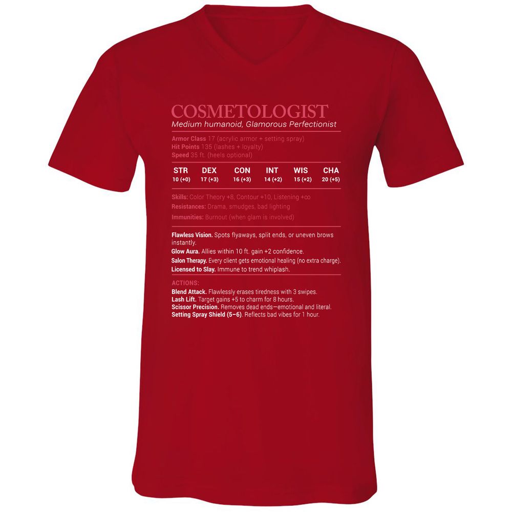Cosmetologist Stats Unisex V-Neck T-Shirt - Red - 3
