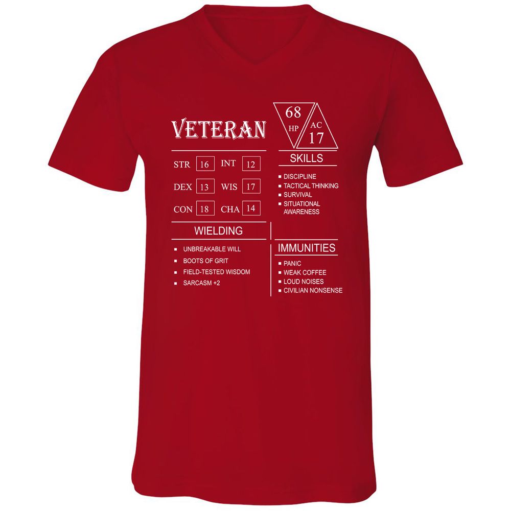 Veteran New Unisex V-Neck T-Shirt - Red - 3