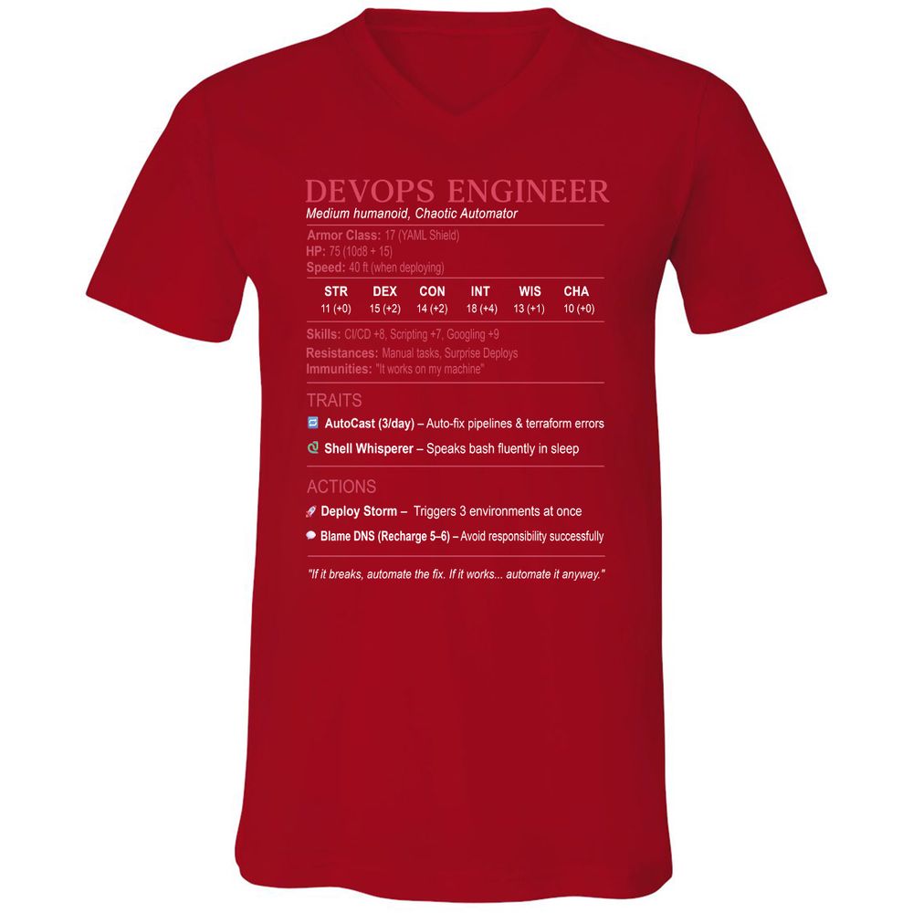 DevOps Engineer Stats Unisex V-Neck T-Shirt - Red - 3