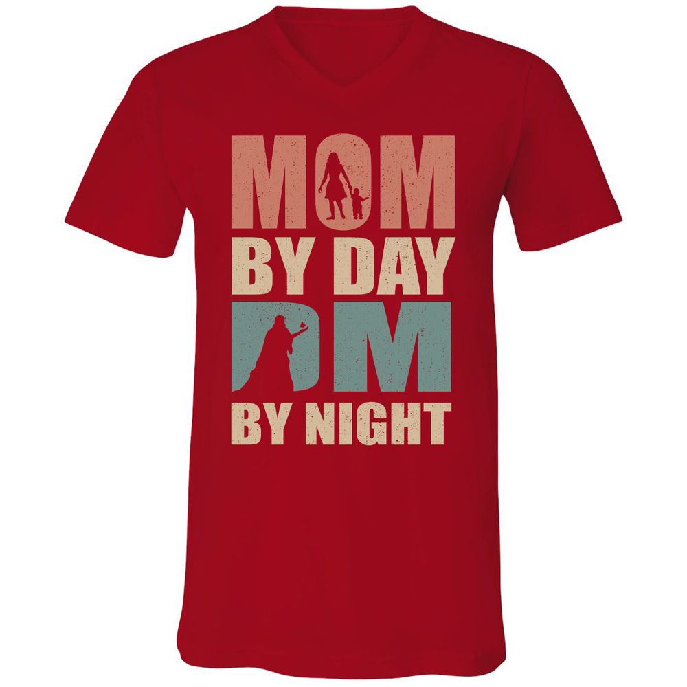 Mom By Day DM By Night Unisex V-Neck T-Shirt - Red - 3