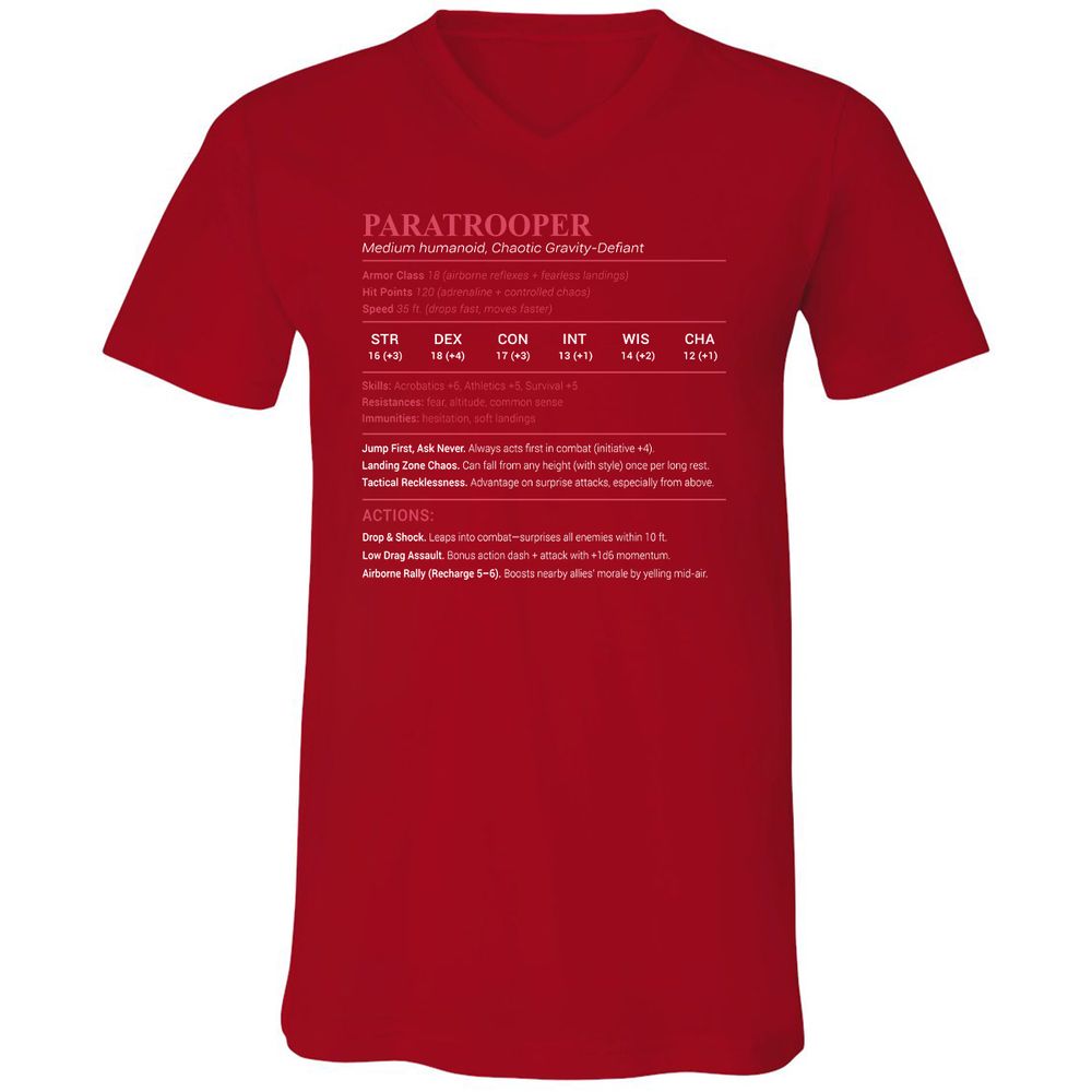 Paratrooper Stats Unisex V-Neck T-Shirt - Red - 3