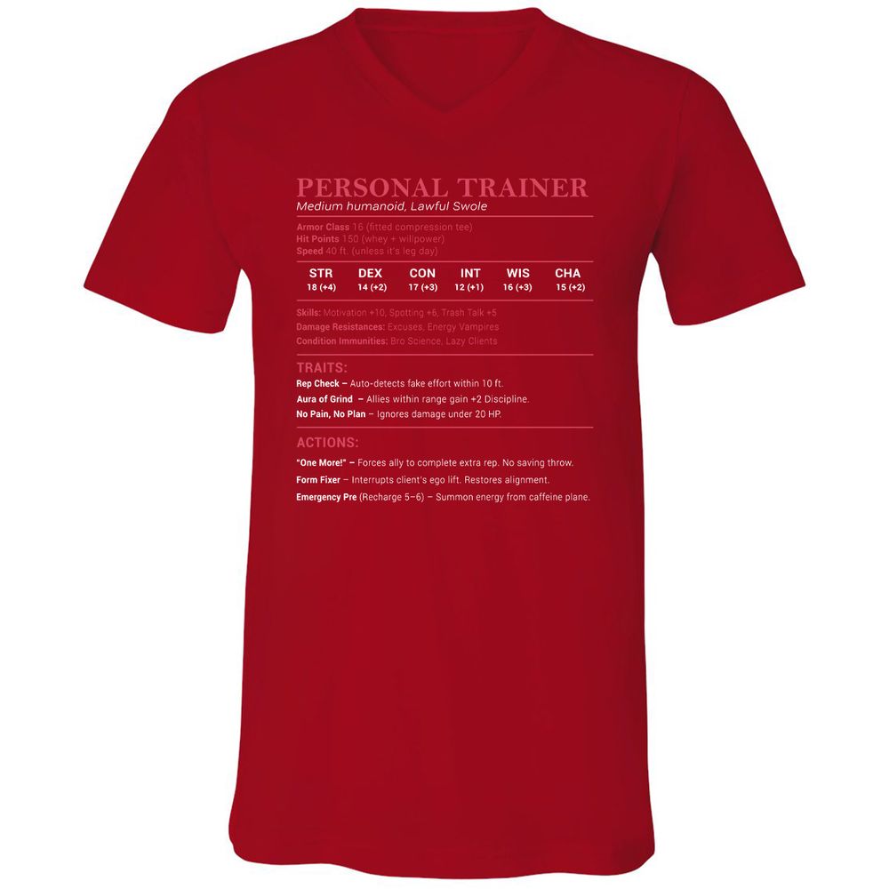 Personal Trainer PT Stats Unisex V-Neck T-Shirt - Red - 3