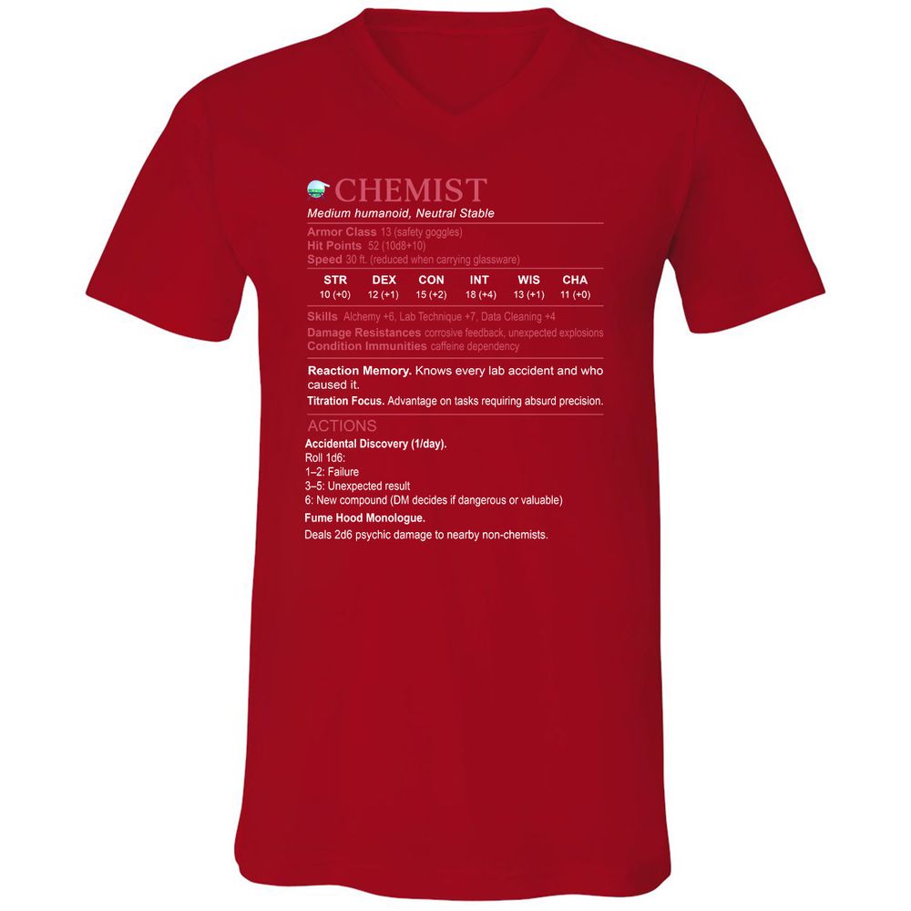 Chemist Stats Unisex V-Neck T-Shirt - Red - 3
