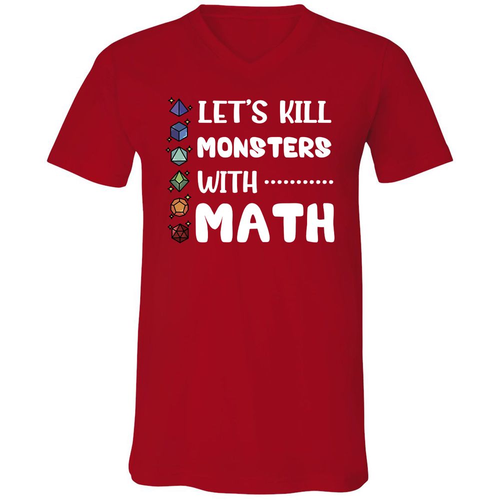 Let's Kill Monsters With Math Unisex V-Neck T-Shirt - Red - 3