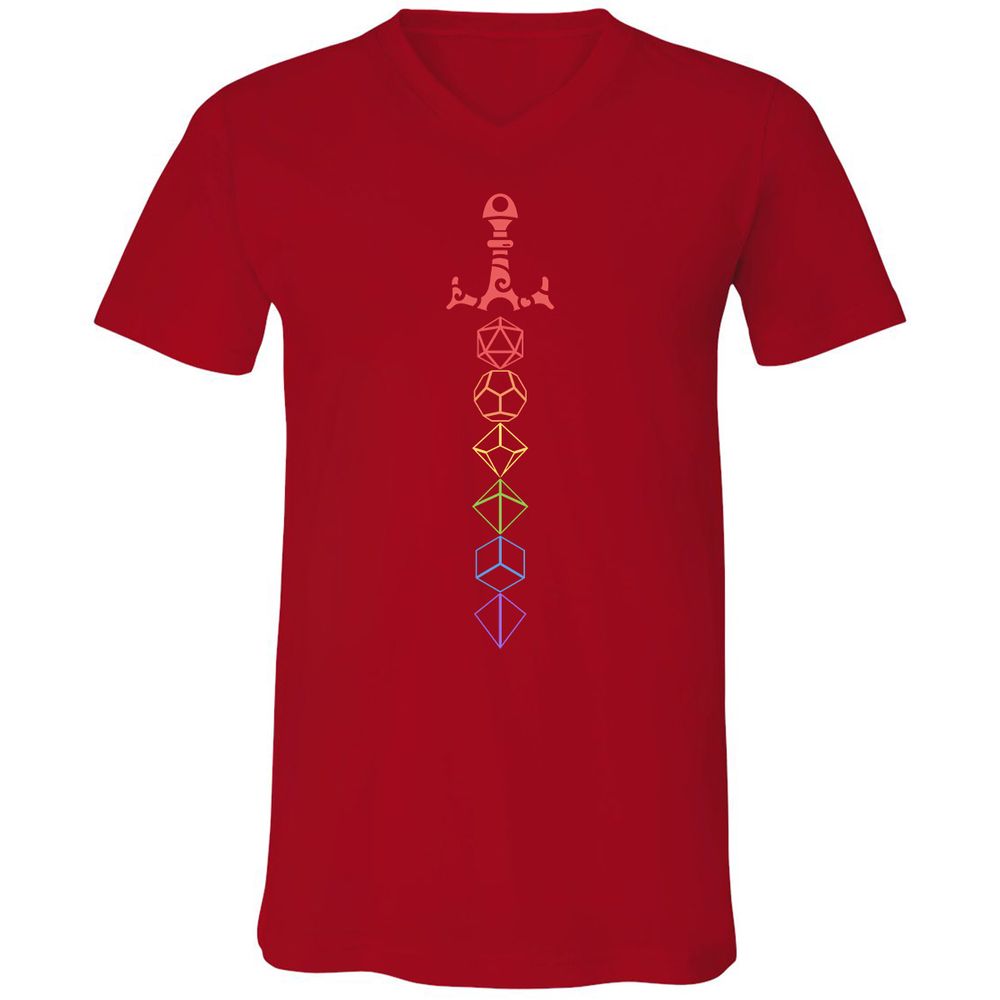 Rainbow Dice Sword LGBT Unisex V-Neck T-Shirt - Red - 3