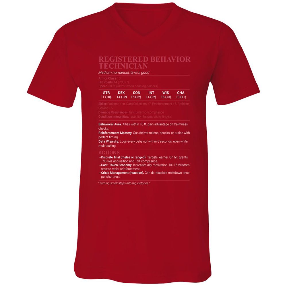 Registered Behavior Technician RBT Unisex V-Neck T-Shirt - Red - 3