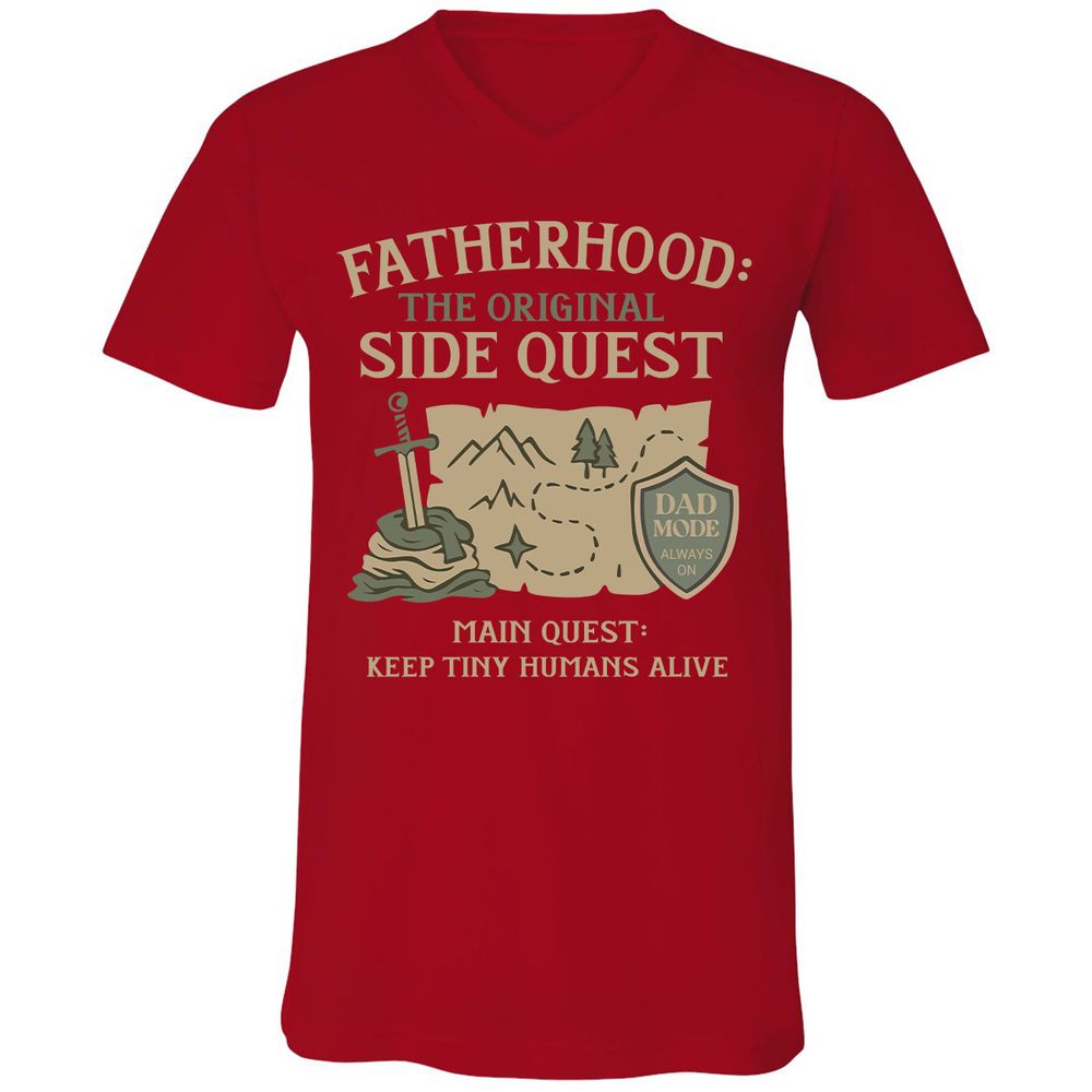 Fatherhood The Original Side Quest Unisex V-Neck T-Shirt - Red - 3