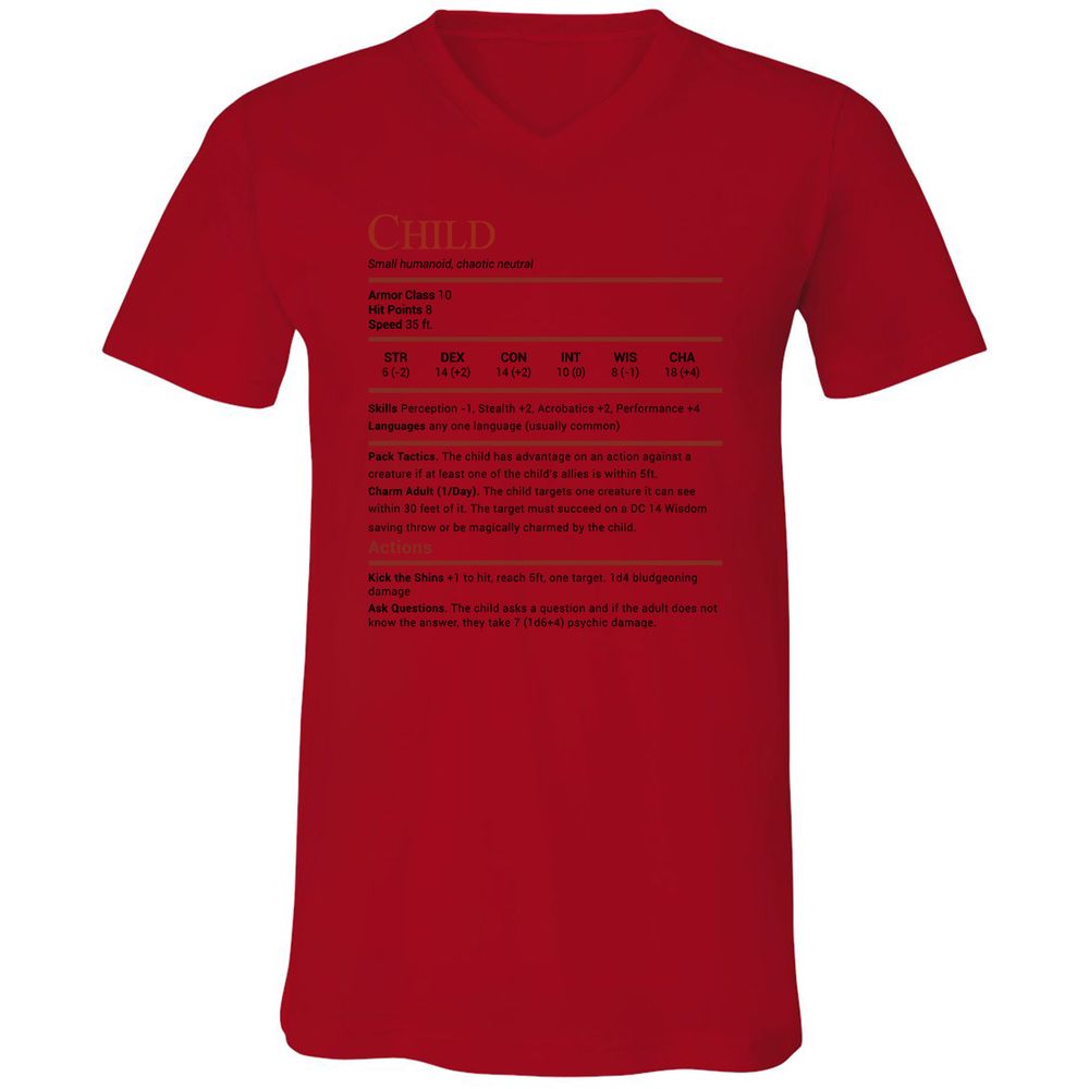 Child Stats Unisex V-Neck T-Shirt - Red - 3