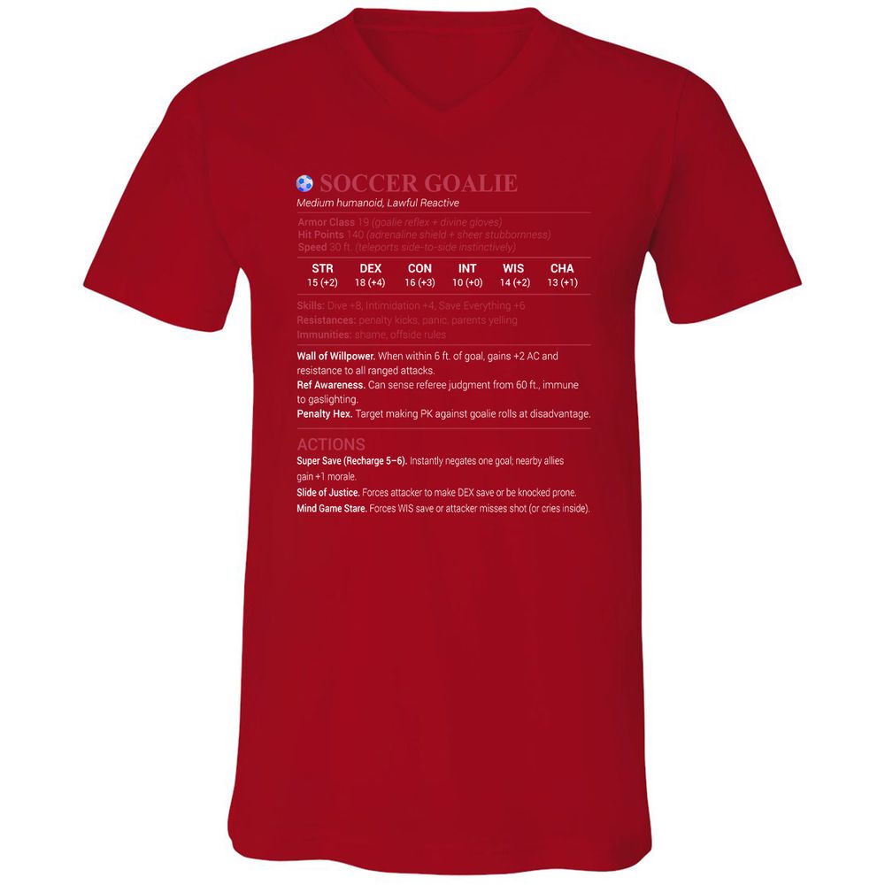 Soccer Goalie Unisex V-Neck T-Shirt - Red - 3