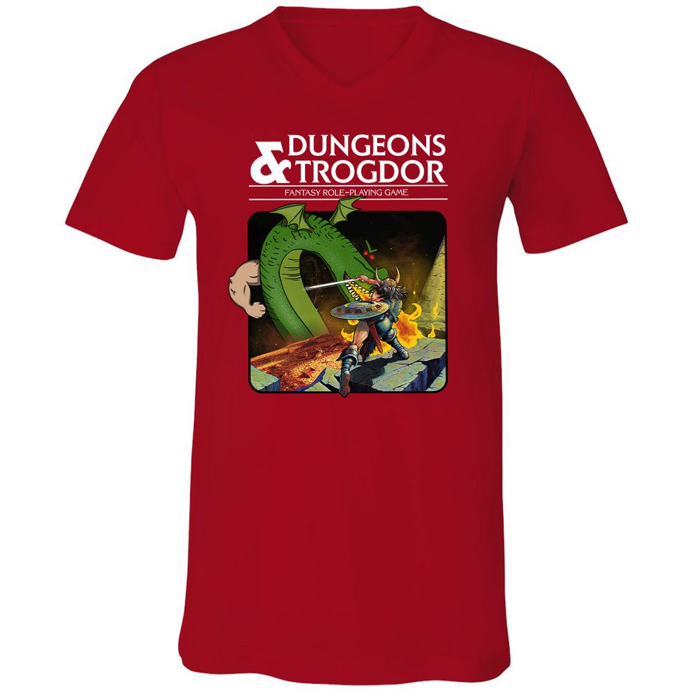 Trogdor Unisex V-Neck T-Shirt - Red - 3