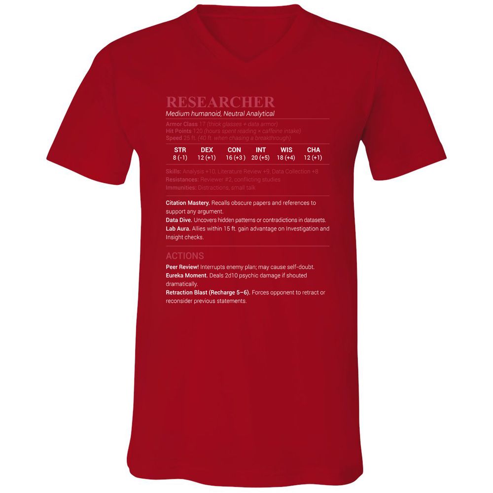 Researcher Stats Unisex V-Neck T-Shirt - Red - 3