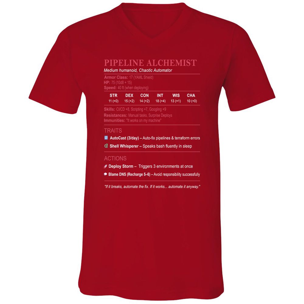 DEVOPS Stats (Pipeline Alchemist) Unisex V-Neck T-Shirt - Red - 3