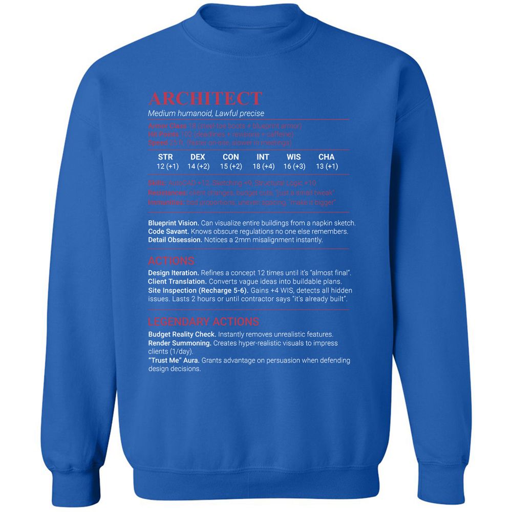 Architect Stats Classic Unisex Sweatshirt - Royal - 3
