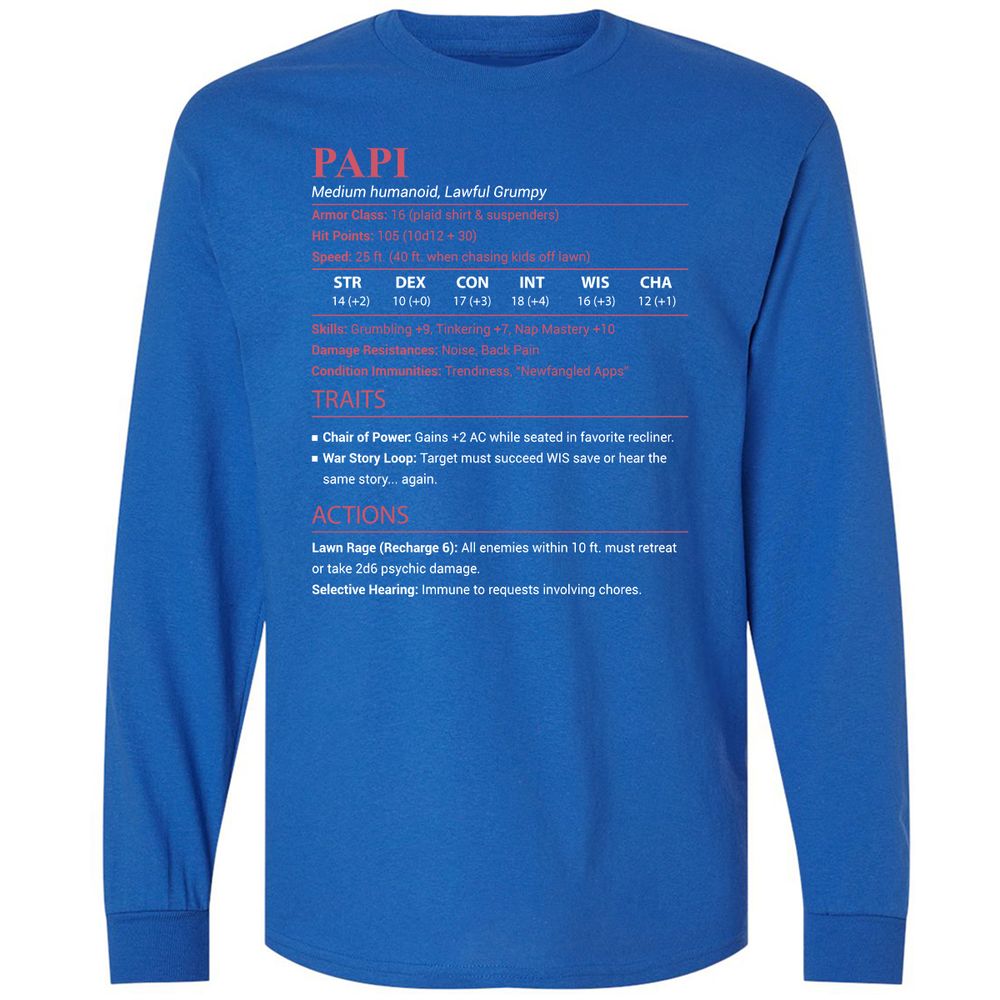 Papi Stats Long Sleeve T-Shirt - Royal - 3