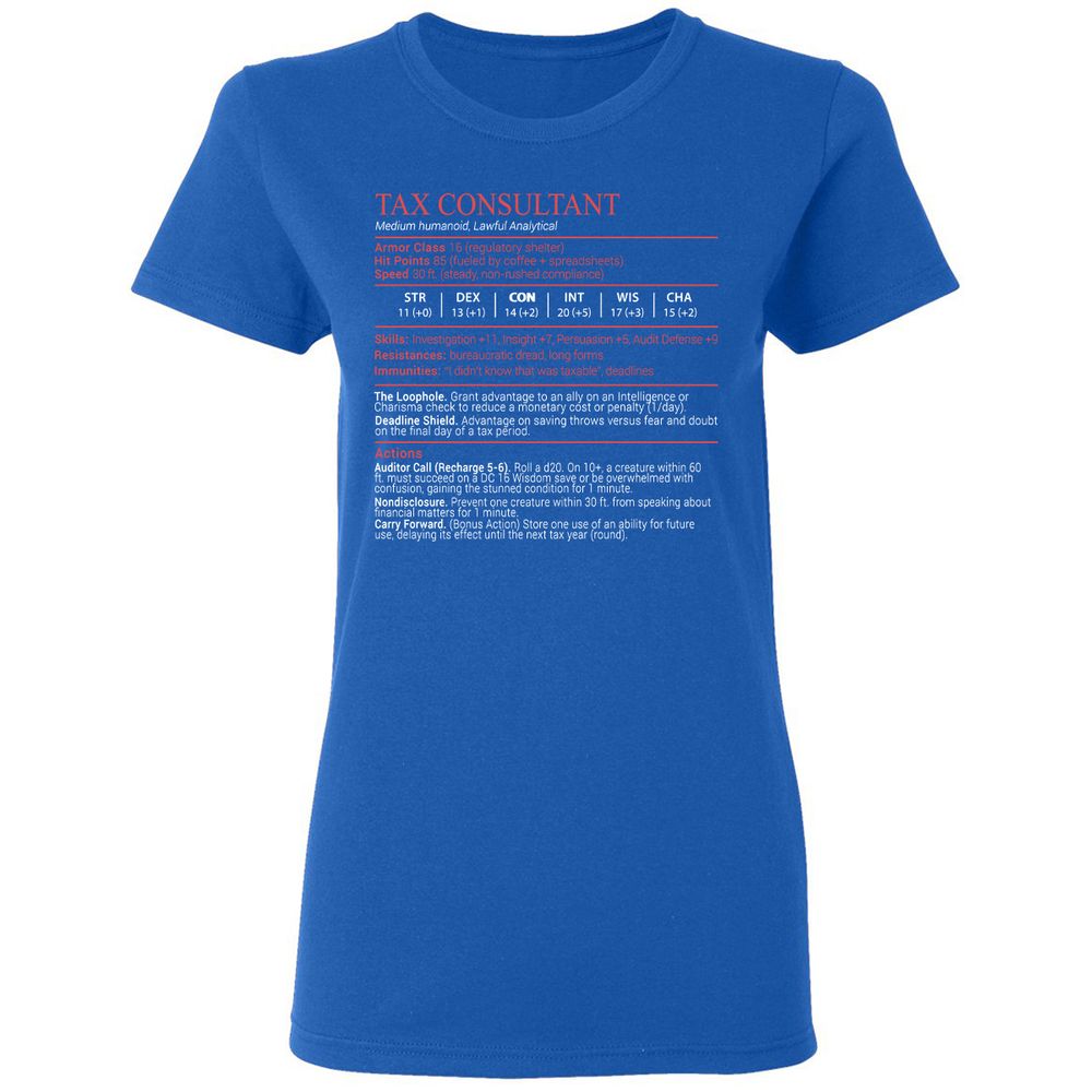 Tax Consultant Stats Block Women's T-Shirt - Royal - 3