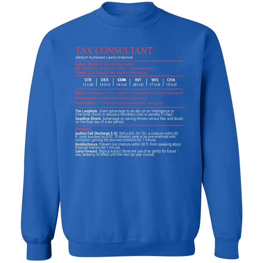 Tax Consultant Stats Block Classic Unisex Sweatshirt - Royal - 3