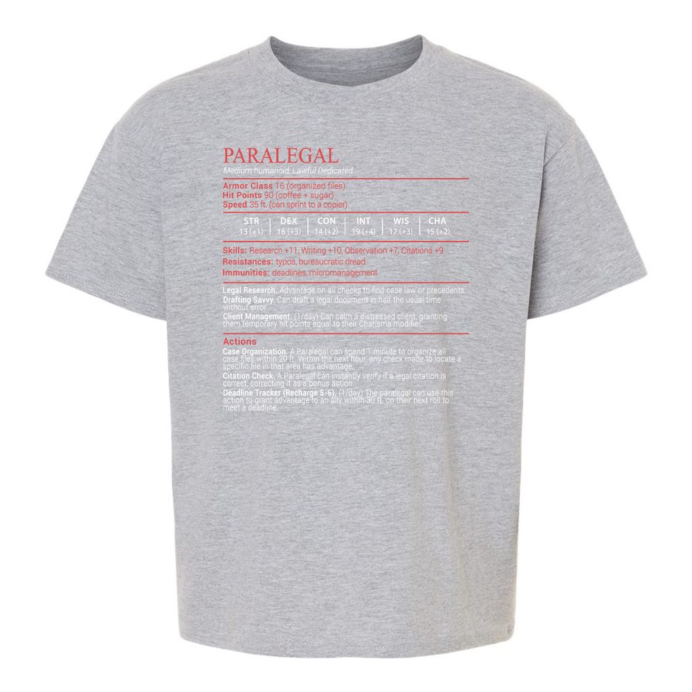 Paralegal Stats Block Kids T-Shirt - Sport Grey - 3