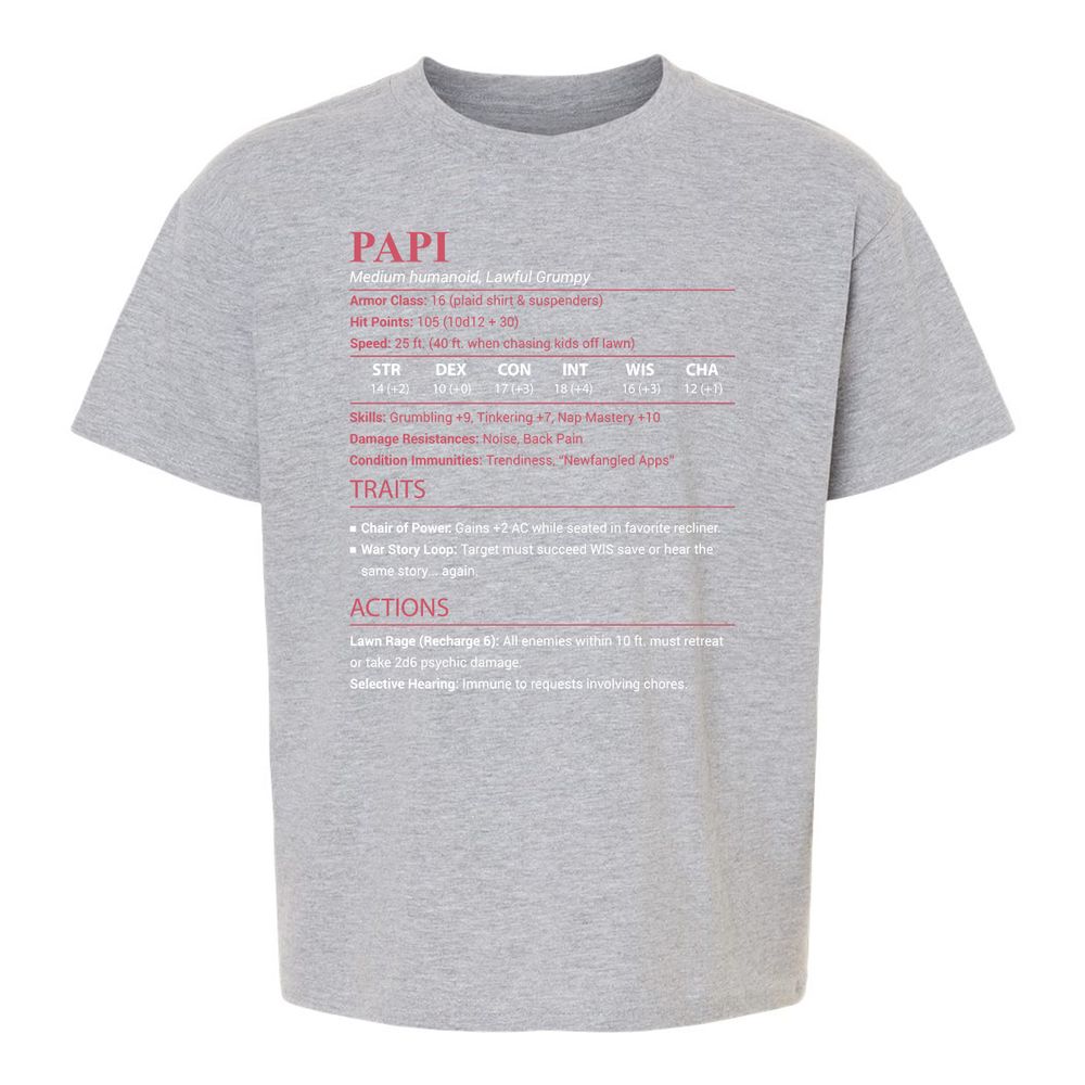 Papi Stats Kids T-Shirt - Sport Grey - 3