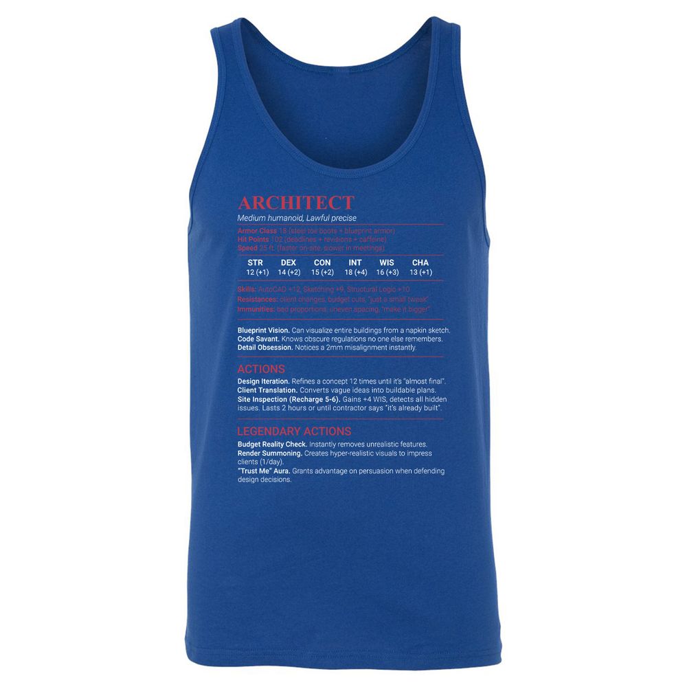 Architect Stats Unisex Jersey Tank - True Royal - 3