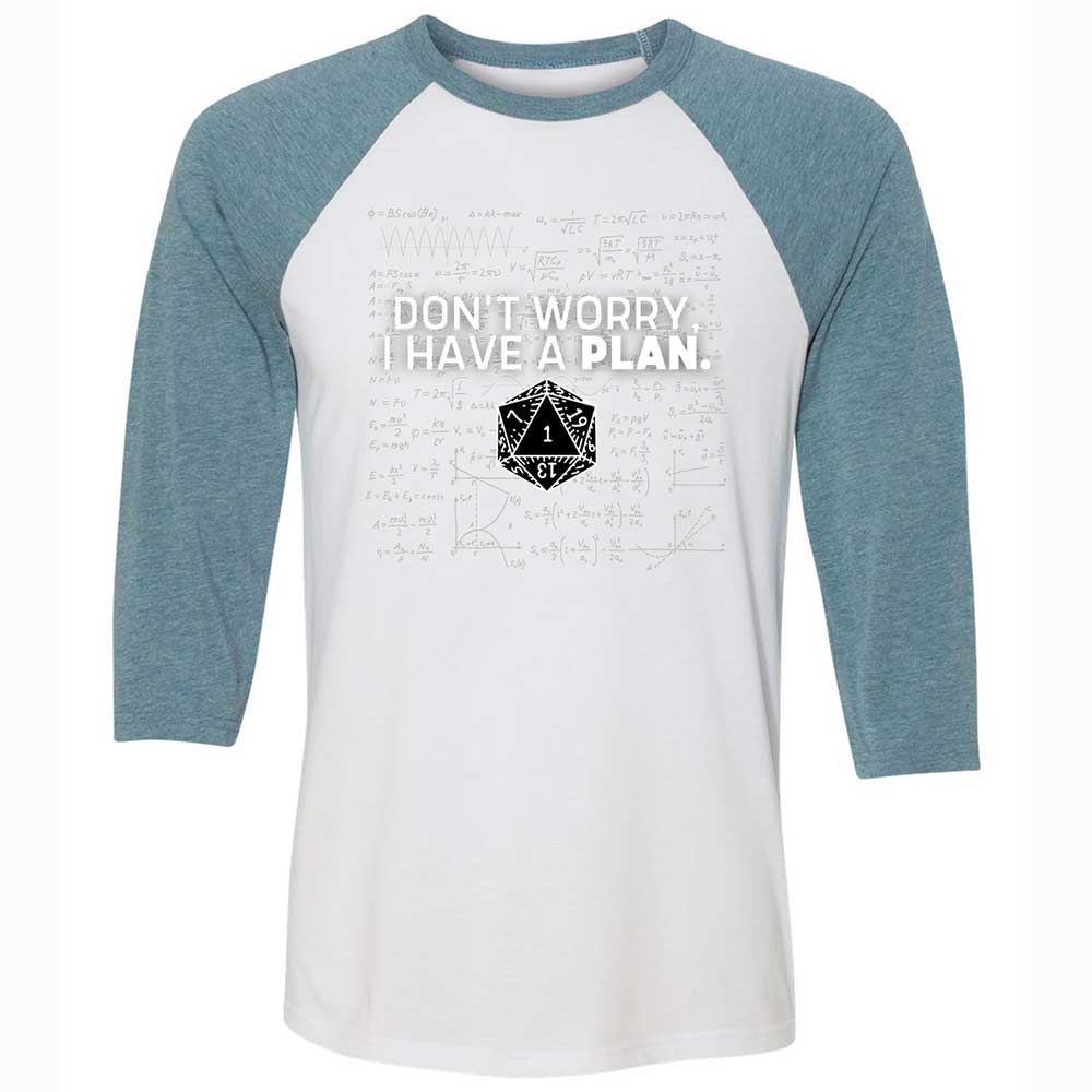 Dont Worry I Have A Plan Unisex 3/4 Baseball Tee - White/Denim - 3