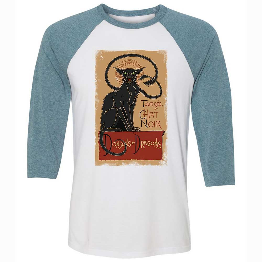 Tournee Du Chat Noir Unisex 3/4 Baseball Tee - White/Denim - 3