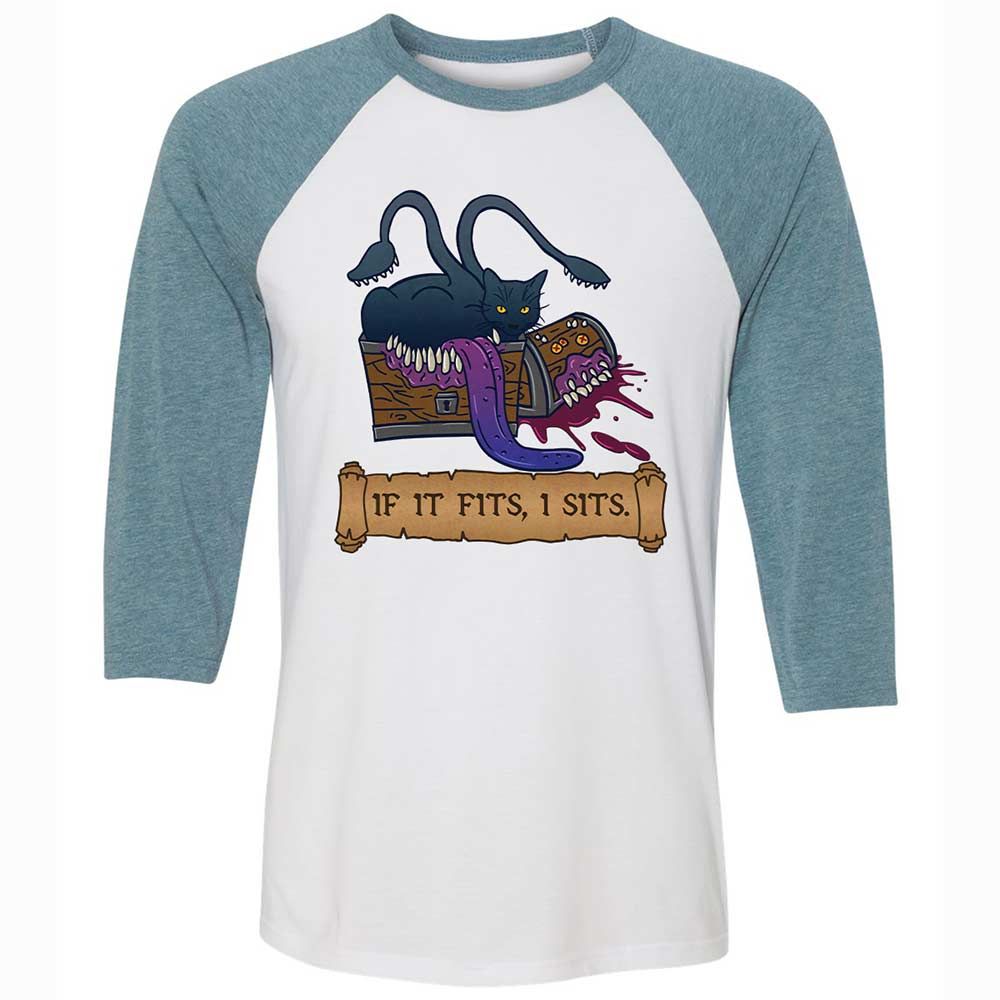 If It Fits I Sits Unisex 3/4 Baseball Tee - White/Denim - 3