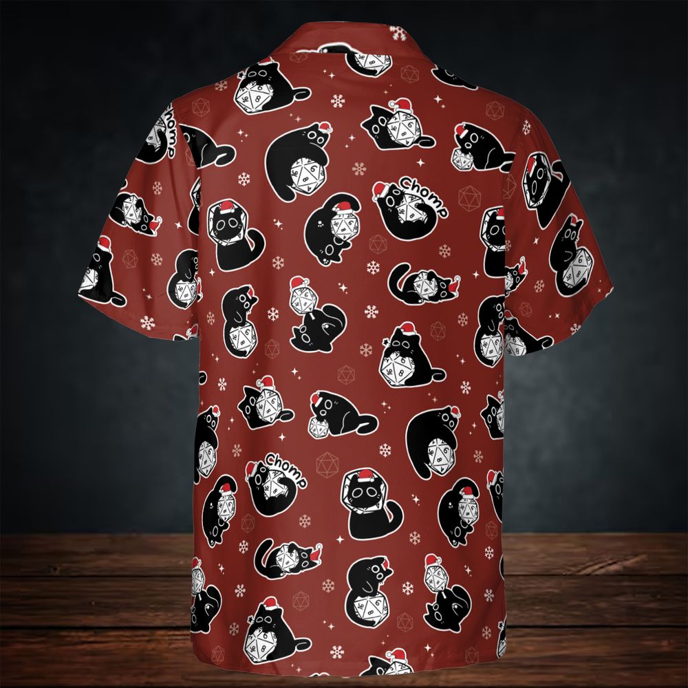 Christmas Black Cat Dice Button Down Shirt -  - 3