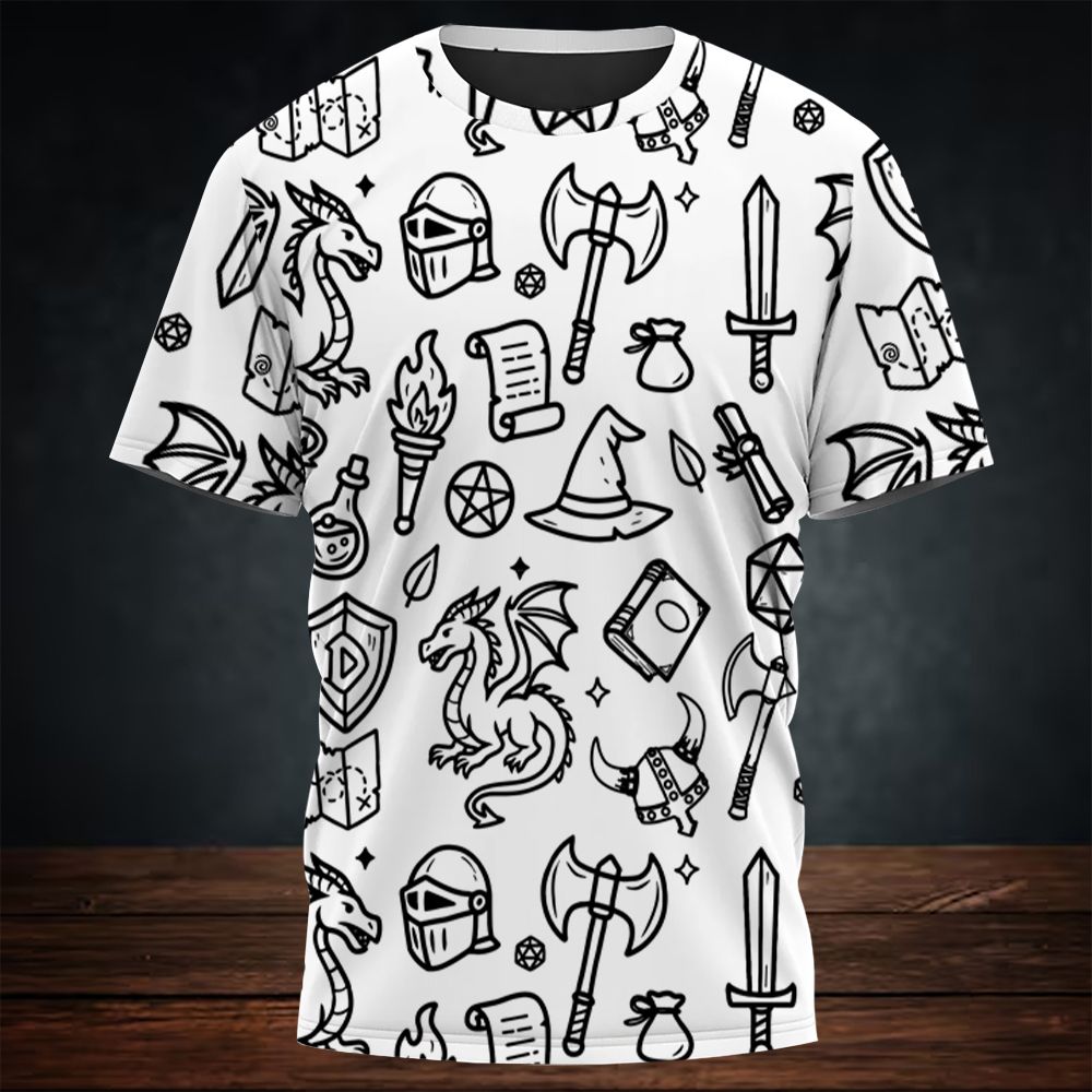 Fantasy Dragon Seamless Pattern All-Over Print Unisex T-Shirt -  - 3