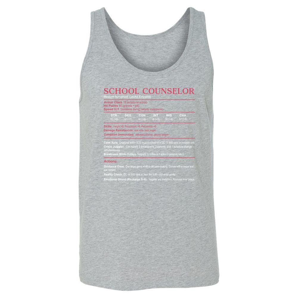 School Counselor Stats Unisex Jersey Tank - Athletic Heather - 4