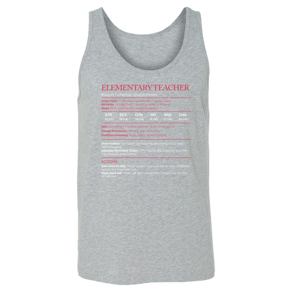 Elementary Teacher Stats Unisex Jersey Tank - Athletic Heather - 4