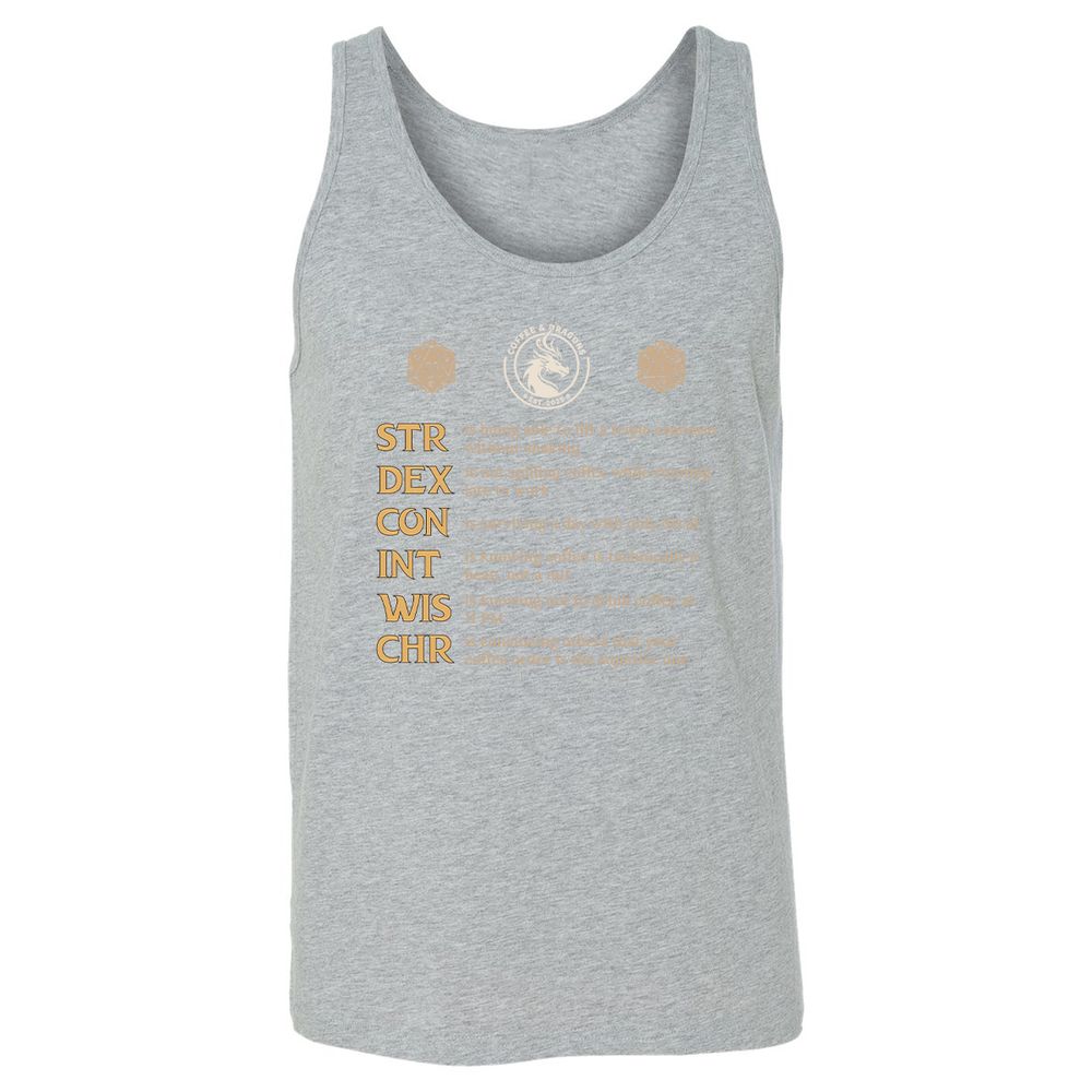 Coffee & Dragons RPG Stats Unisex Jersey Tank - Athletic Heather - 4