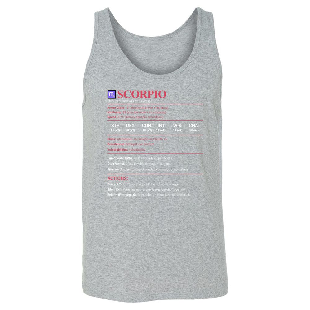Scorpio Stats Unisex Jersey Tank - Athletic Heather - 4