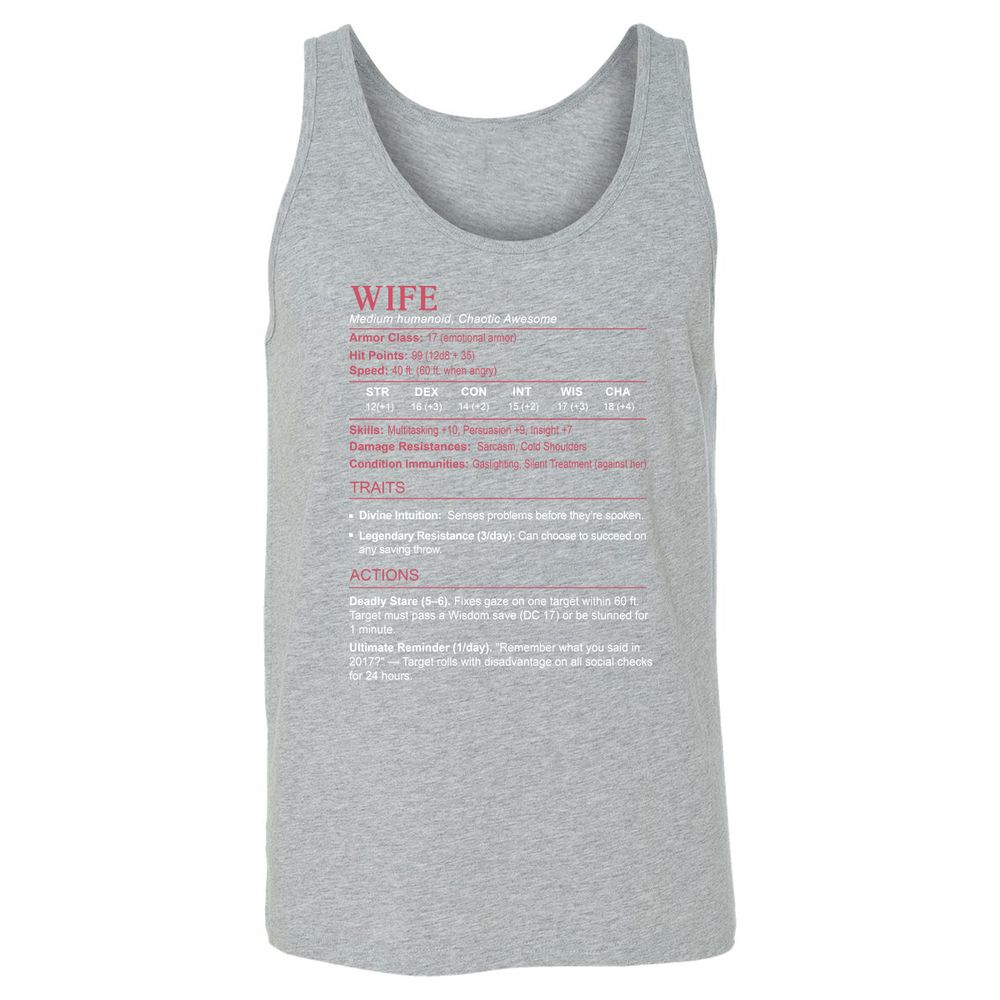 Wife Stats Unisex Jersey Tank - Athletic Heather - 4