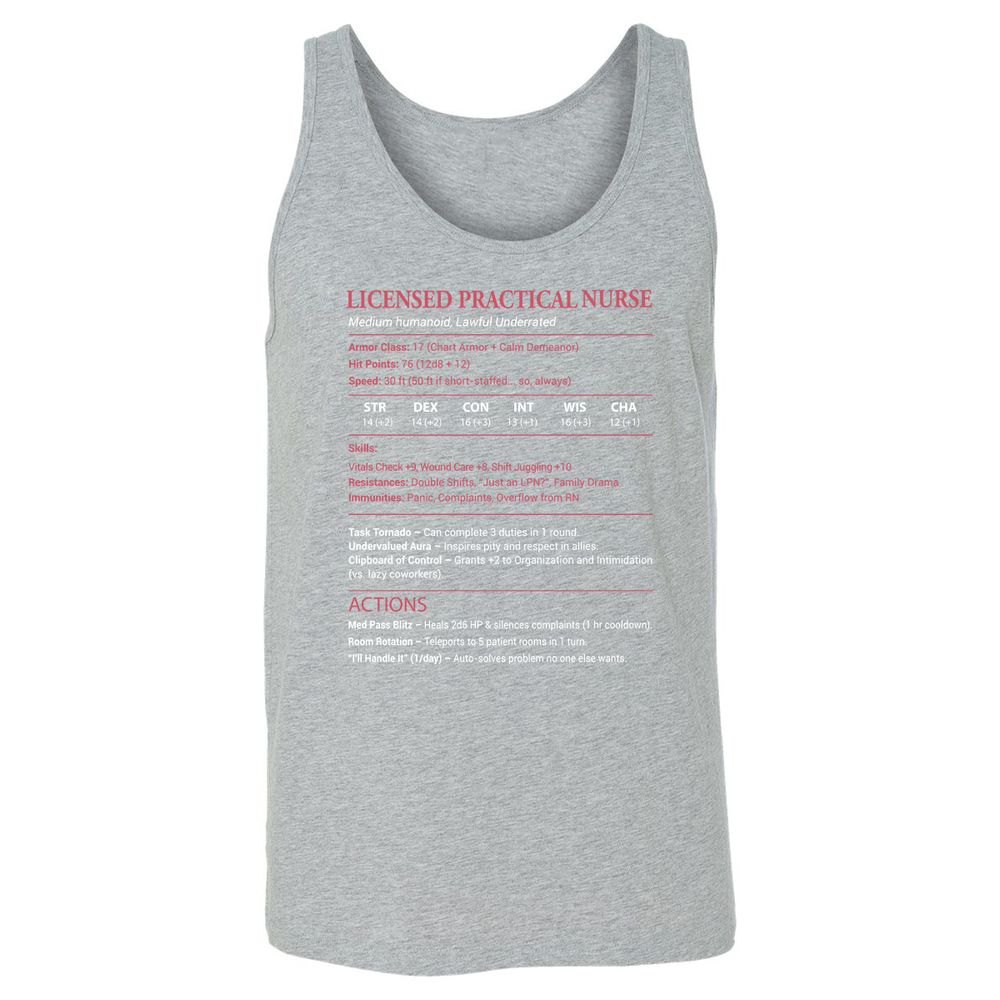 Licensed Practical Nurse LPN Unisex Jersey Tank - Athletic Heather - 4