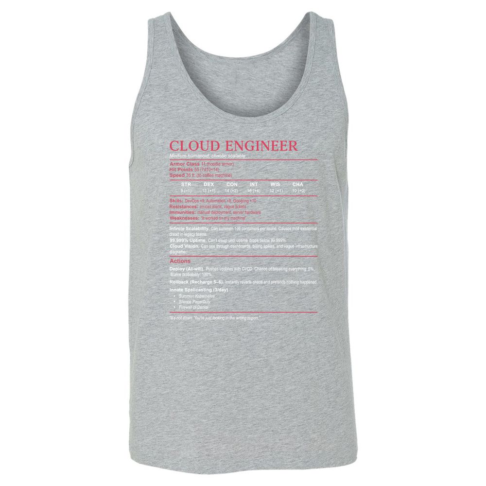 Cloud Engineer Stats Unisex Jersey Tank - Athletic Heather - 4