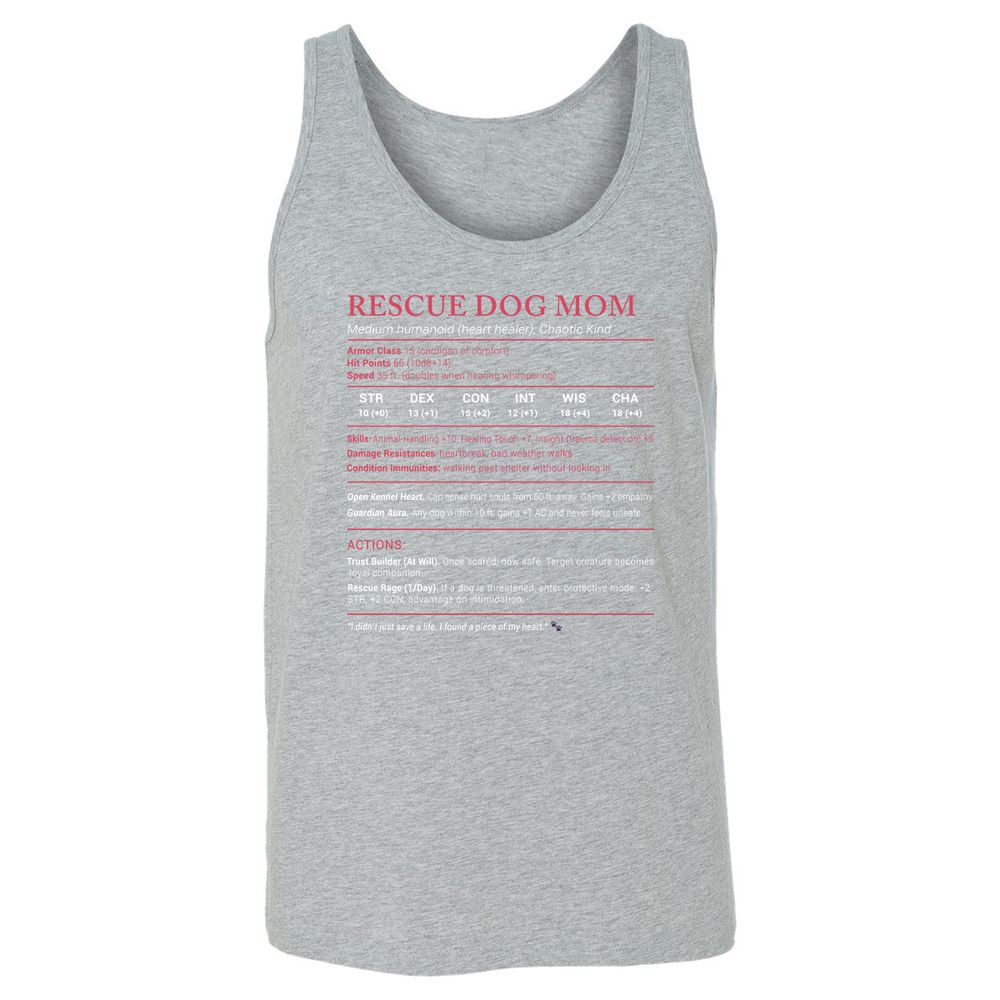 Rescue Dog Mom Stats Unisex Jersey Tank - Athletic Heather - 4