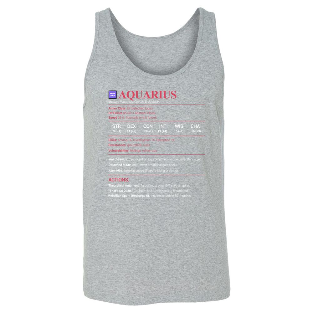 Aquarius Stats Unisex Jersey Tank - Athletic Heather - 4