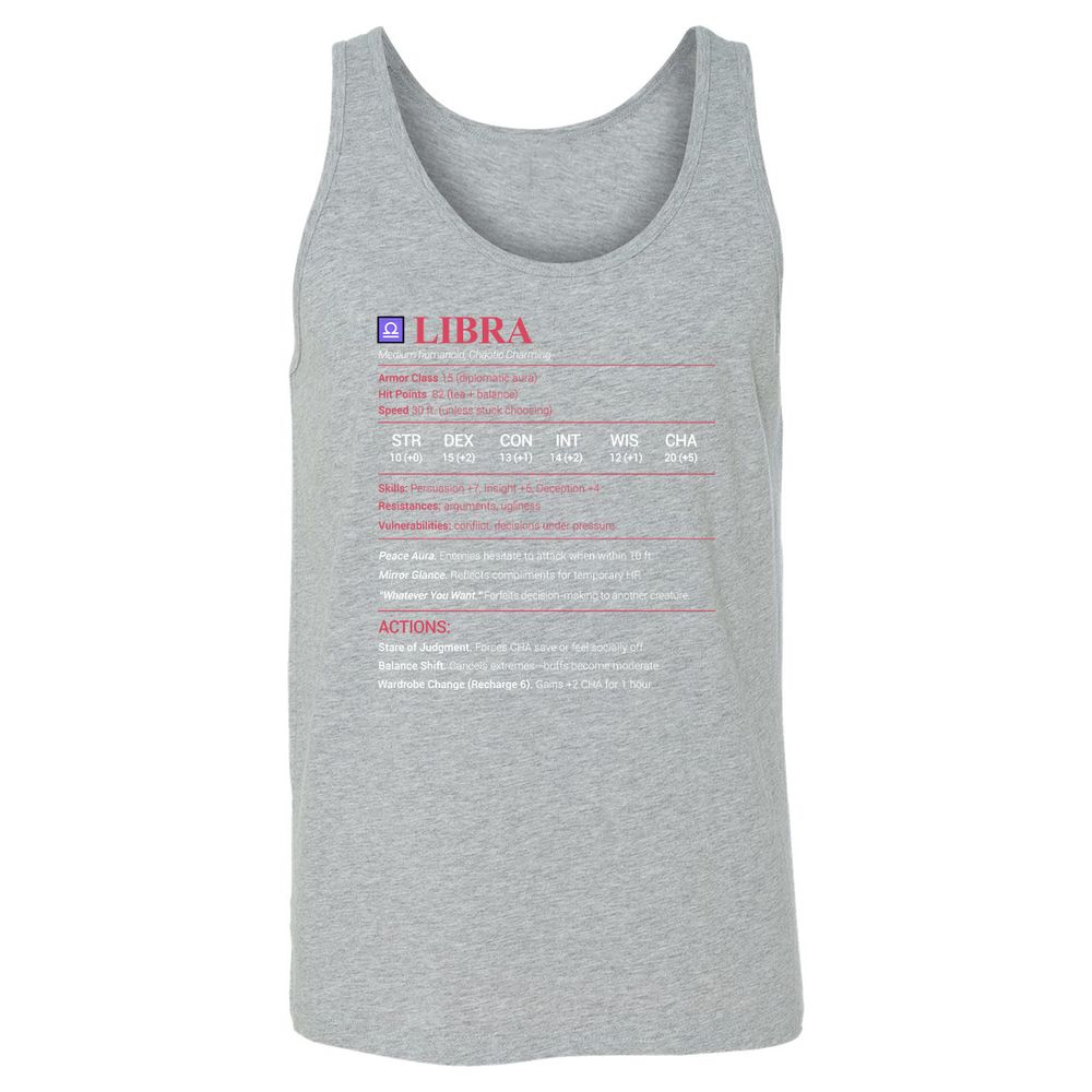 Libra Stats Unisex Jersey Tank - Athletic Heather - 4